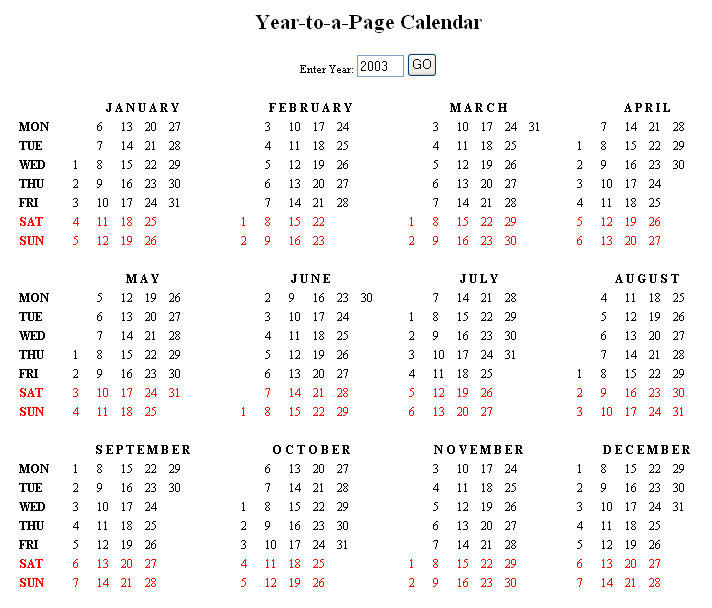 How to create a Year-to-a-Page calendar